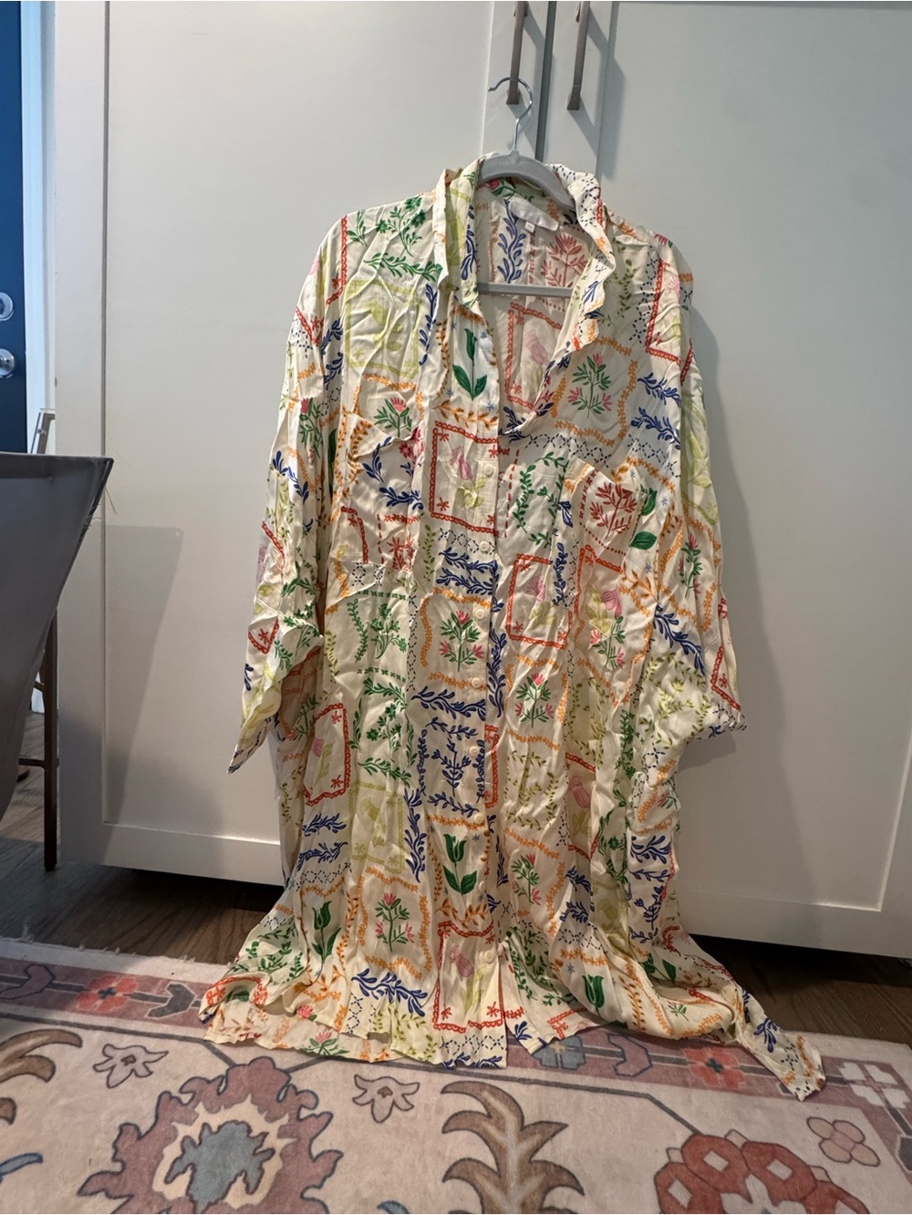 Women's Floral Patchwork Long Button-Up dress - Cream Multicolor